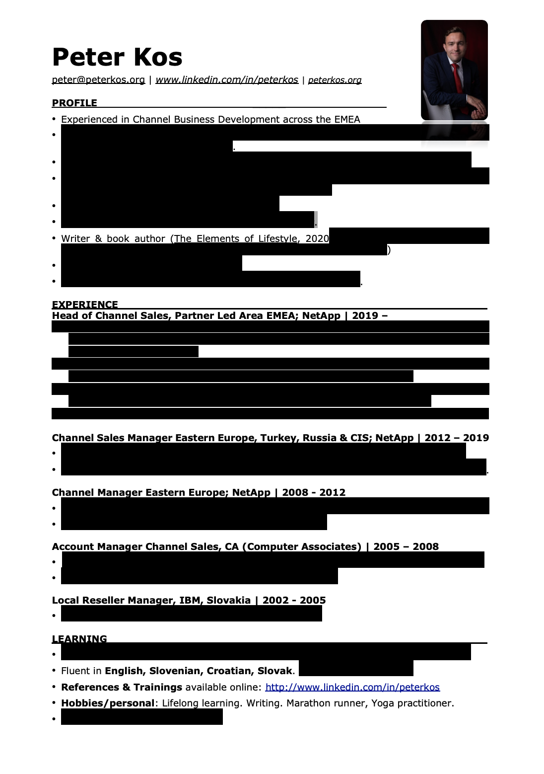 Example of my 1-page CV (some data masked)