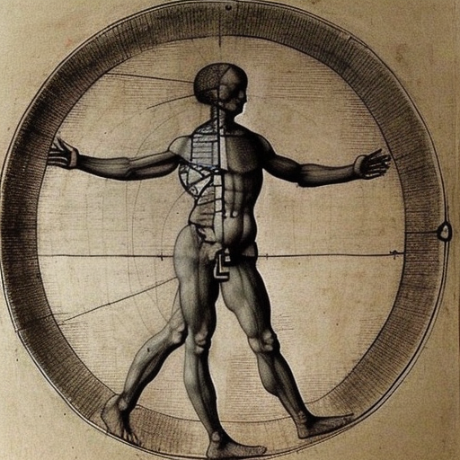 "AI is eating the world in Leondardo da Vinci style painted with a pencil similar to Vitruvian Man"